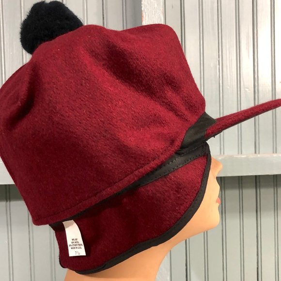 Wool 7 7/8 Pom Scotch Winter Hat Ear Flaps Langenberg Made USA - Picture 9 of 9